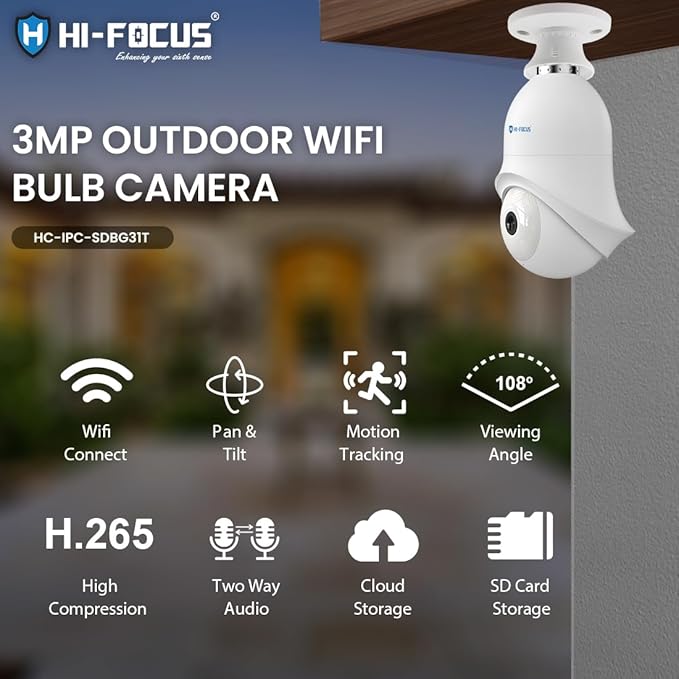 3MP Outdoor PT WiFi Bulb Camera|Easy instalaltion in Holder|Smart Dual Light|Two Way Audio|Wireless Connection| Pan & Tilt Security Camera|IP65