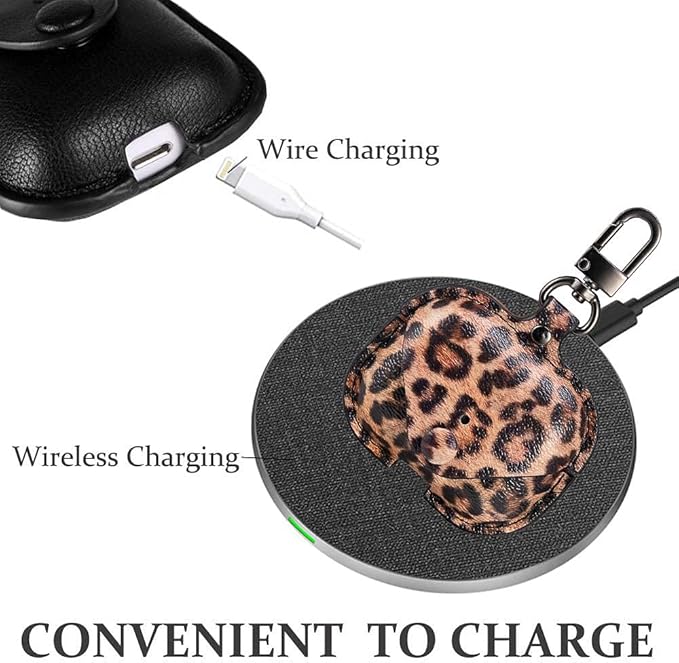 Genuine Leather Case Compatible with AirPods Pro Case 2nd/1st Gen (2023/2022/2019), VOMA Protective Cover for Apple AirPods Pro 2/Pro Wireless Charging Case with Keychain and Snap Lock Leopard