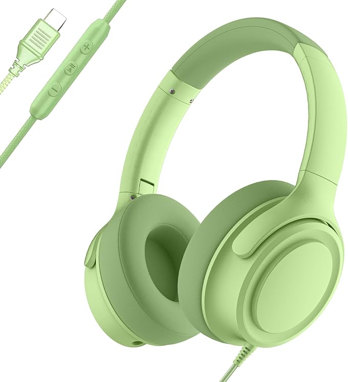 ADOOPE USB C Wired Over-Ear Headphones with Mic, Green, No Bag