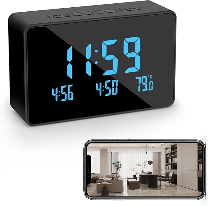 WiFi Security Camera with Clock - 1080P HD Nanny Cam with Night Vision & Motion Detection for Indoor Home Security, Baby & Pet Monitoring