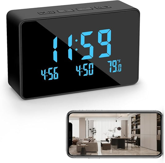 WiFi Security Camera with Clock - 1080P HD Nanny Cam with Night Vision & Motion Detection for Indoor Home Security, Baby & Pet Monitoring