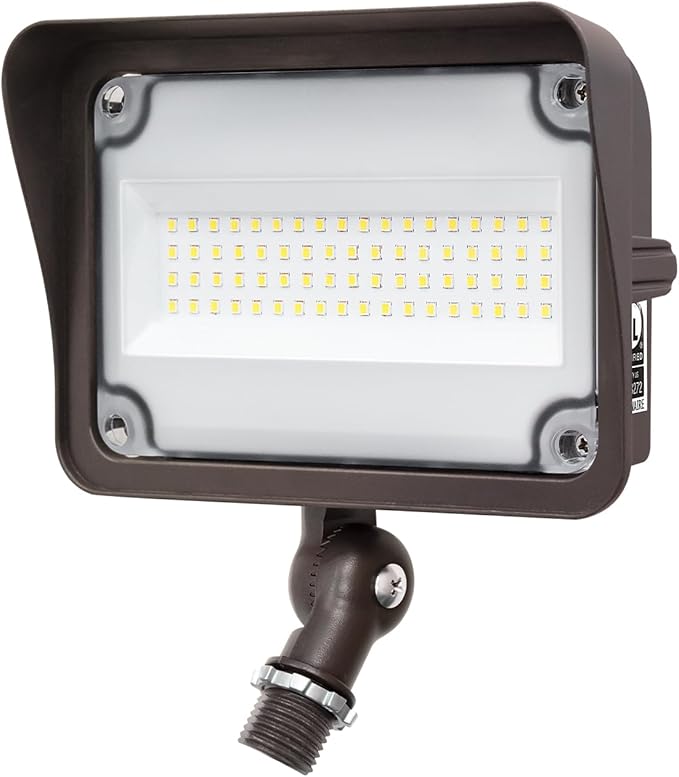 GKOLED 50W LED Flood Lights Outdoor, Dusk to Dawn Security Light, with Anti-Glare Guard, 120V 5000K 5,500LM Waterproof Landscape Lighting, Aluminum Lighting Fixture, 1/2" Knuckle Mount, UL Listed