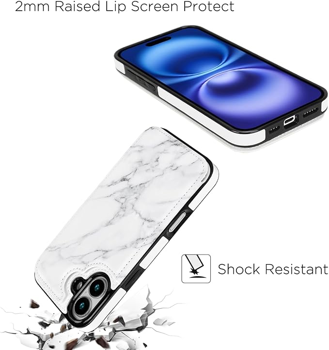 uCOLOR for iPhone 17 Wallet Case with Card Holder PU Leather RFID Blocking Design iPhone 17 flip case for Women Men Magnetic Clasp Kickstand Design 6.3 inch (White Marble)