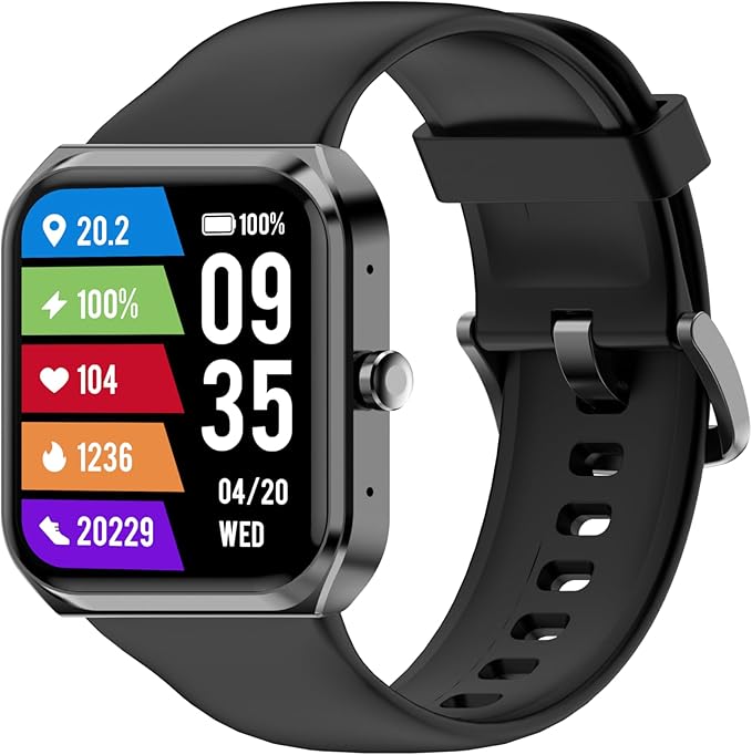 MXQ Fitness Smart Watch for Women Men Android iOS iPhone, 1.91” Large Screen Gun Black Aluminum Case with Black Sport Band, Sleep Tracker, Text and Call, Heart Rate, Blood Oxygen, IP68 Waterproof