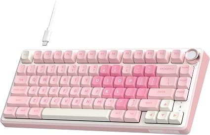 RK ROYAL KLUDGE R75 Mechanical Keyboard Wired with Volume Knob, 75% Keyboard Gasket Mounted, Hot Swappable, Creamy Sound, MDA Profile, PBT Keycaps, Pink