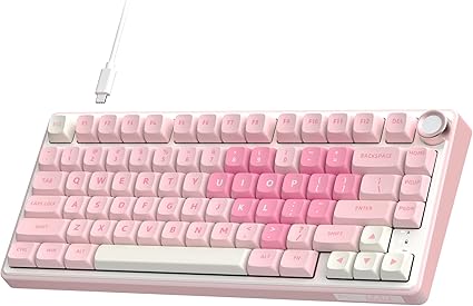 RK ROYAL KLUDGE R75 Mechanical Keyboard Wired with Volume Knob, 75% Keyboard Gasket Mounted, Hot Swappable, Creamy Sound, MDA Profile, PBT Keycaps, Pink