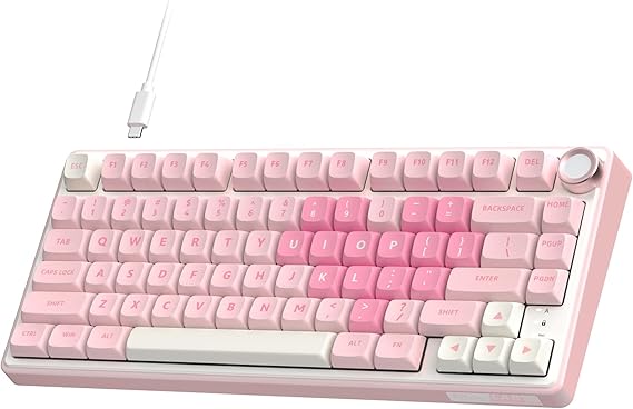 RK ROYAL KLUDGE R75 Mechanical Keyboard Wired with Volume Knob, 75% Keyboard Gasket Mounted, Hot Swappable, Creamy Sound, MDA Profile, PBT Keycaps, Pink