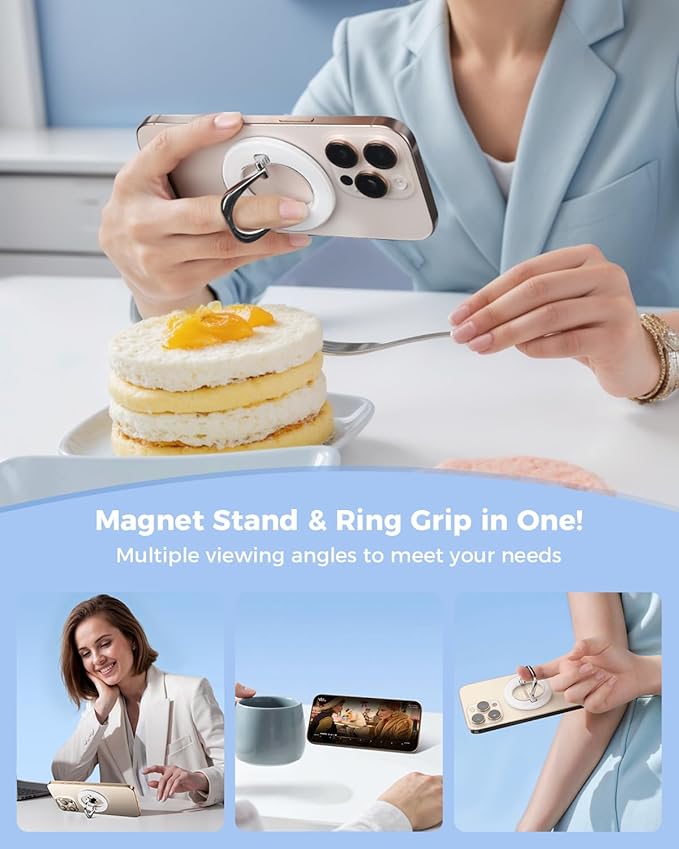 SUPERONE for MagSafe Phone Grip, Adjustable Magnetic Phone Ring Holder Removable Finger Phone Ring Kickstand Compatible with MagSafe Accessories Only for iPhone 17 & 16 & 15 & 14 & 13 Series - White