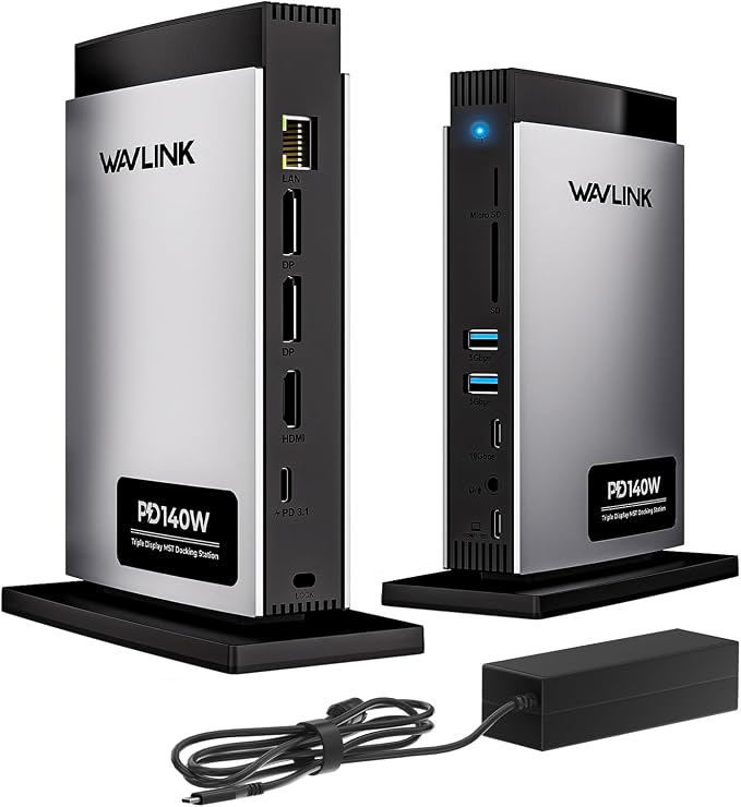 WAVLINK Laptop Docking Station 3 Monitors(Max Resolution: Single 8K or Triple 4K), 11-in-1 USB C Docking Station with 125W PD3.1 Pass-Through & Power Adapter, HDMI + 2* DP, for MacBook M1–M4 & Windows - Image 8