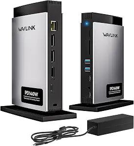WAVLINK Laptop Docking Station 3 Monitors(Max Resolution: Single 8K or Triple 4K), 11-in-1 USB C Docking Station with 125W PD3.1 Pass-Through & Power Adapter, HDMI + 2* DP, for MacBook M1–M4 & Windows - Image 1