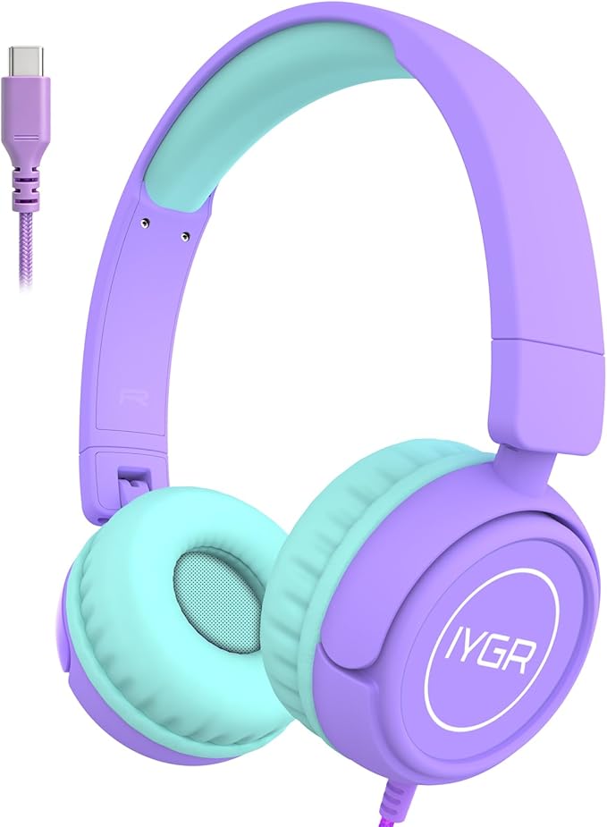 K6 USB C Kids Headphones, 85dB Safe Volume Headphones for Kids, Stereo Sound Foldable Headphone for School, Comfortable Fit On-Ear Headphone for Smartphones/iPad/Tablet/Plane/Travel