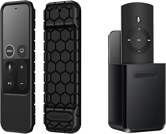 Fintie Bundle: Protective Case for Apple TV 4K/ HD Siri Remote (1st Gen) - Honey Comb Lightweight Anti Slip Shockproof Silicone Cover + Remote Holder Bracket Shelf for Apple TV Remote
