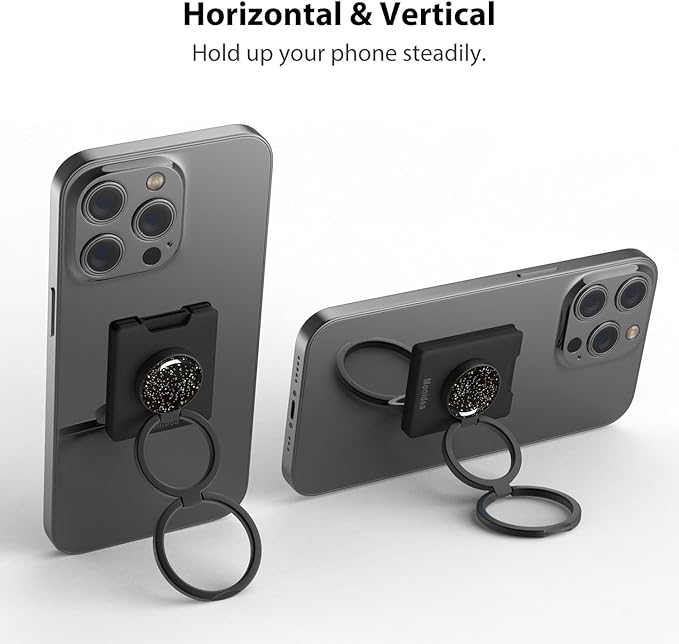Phone Grip, Phone Ring Holder Finger Kickstand Wireless Charging Friendly, Foldable & Adjustable Double Metal Cell Phone Rings Gripper Stand for iPhone Samsung &Other Phones - Sparkle Black