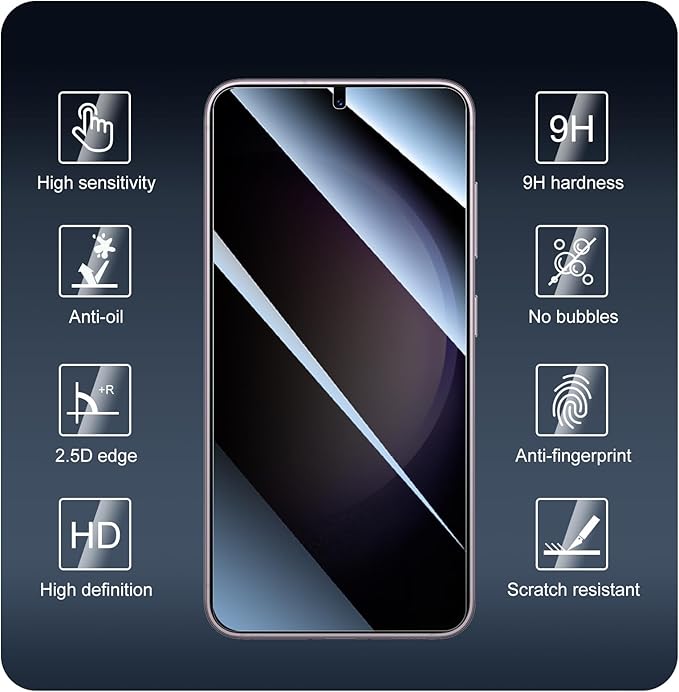3*Privacy Screen Protector for Samsung Galaxy S22/S23 with a Installation Alignment Aid, Anti-Spy Tempered Glass Film, Dark Private Black Protection, [Shatterproof][ Shockproof]