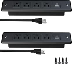 2 PCS Furniture Recessed Power Strip,20W USB C Fast Charging Station,Flush Mount Desk Oulte with 2 USB Ports,4 AC Outlets,6 ft Extension Cord,Black