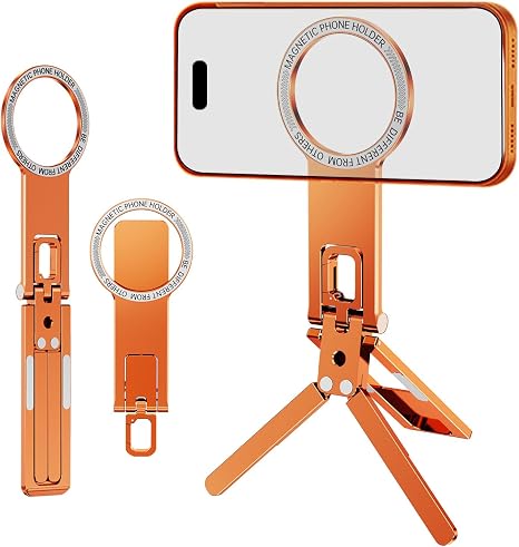 Portable Dual-Sided Magnetic Phone Tripod Stand for MagSafe-Orange