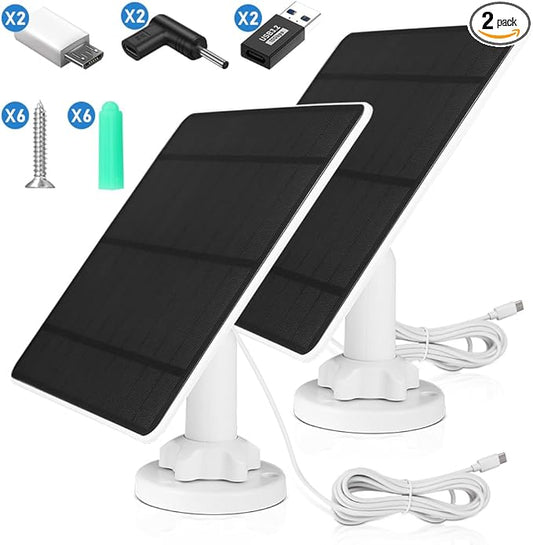 5W Solar Panel for Security Camera 2 Pack, 5V Solar Panel Charger is Compatible with WYZE Battery Cam Pro, Eufy Camera & Arlo Essential Spotlight/XL Spotlight Camera, with Micro USB, DC, USB-C Port