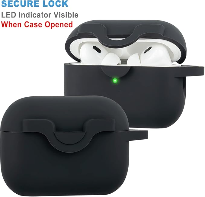 Secure Lock Case for Airpods Pro 2 Case with Cute Bling Keychain, Silicone Protective Case Cover for Airpods Pro 2nd Generation Case Women Girls - Black