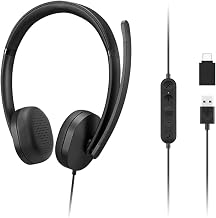 Lenovo 115 USB-A/USB-C Wired Stereo Headset – Lightweight, Noise-Cancelling, in-Line Control Box, USB-A to USB-C Adapter, Over-Ear Design, Headset with Mic for PC and Laptop, Black - Image 1