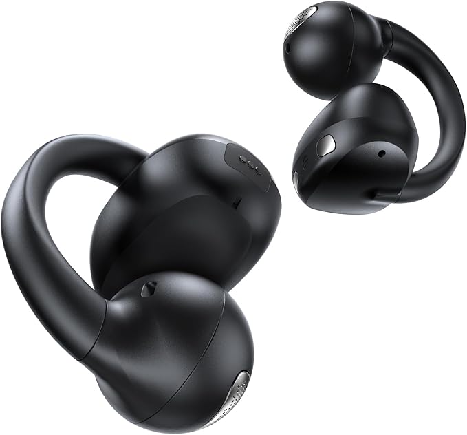 Open Ear Clip On Earbuds, Bluetooth 5.4 AI Music Generator Wireless Bone Conduction Headphones with 4 Mics Clear Calls, 5.7g Ultra-Light, 30H Hi-Fi Stereo Playtime for Sports, Black