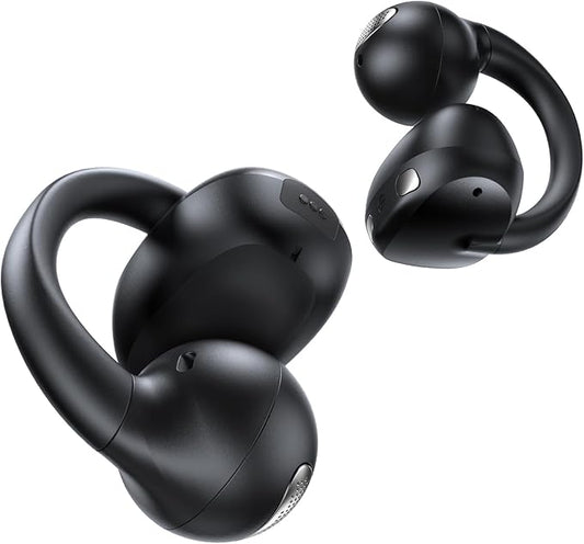 Open Ear Clip On Earbuds, Bluetooth 5.4 AI Music Generator Wireless Bone Conduction Headphones with 4 Mics Clear Calls, 5.7g Ultra-Light, 30H Hi-Fi Stereo Playtime for Sports, Black