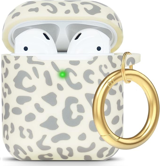 Leopard Silicone Compatible with Airpods Case, Gawnock Soft Earpod Case Flexible Compatible with Airpods 2nd/1st Generation Print Cover for Women Girls with Keychain - Beige Leopard Cheetah