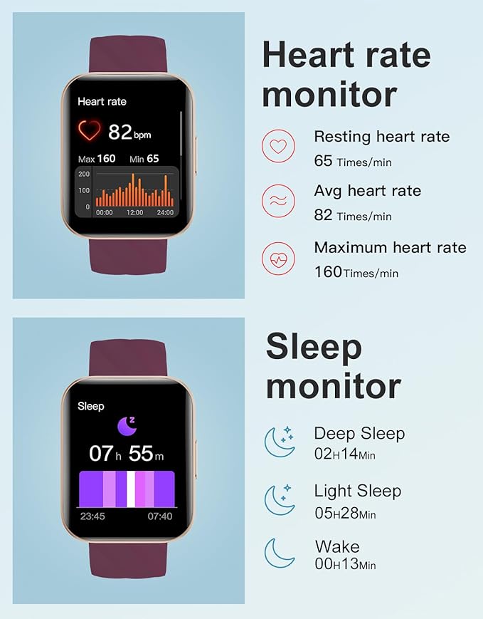 Smart Watches for Men Women (Answer/ Make Calls) Compatible with iPhone Android Phones, 1.85" Smartwatch Fitness Tracker with 100+ Sports Heart Rate Monitor Pedometer Sleep Tracker Waterproof (Purple)