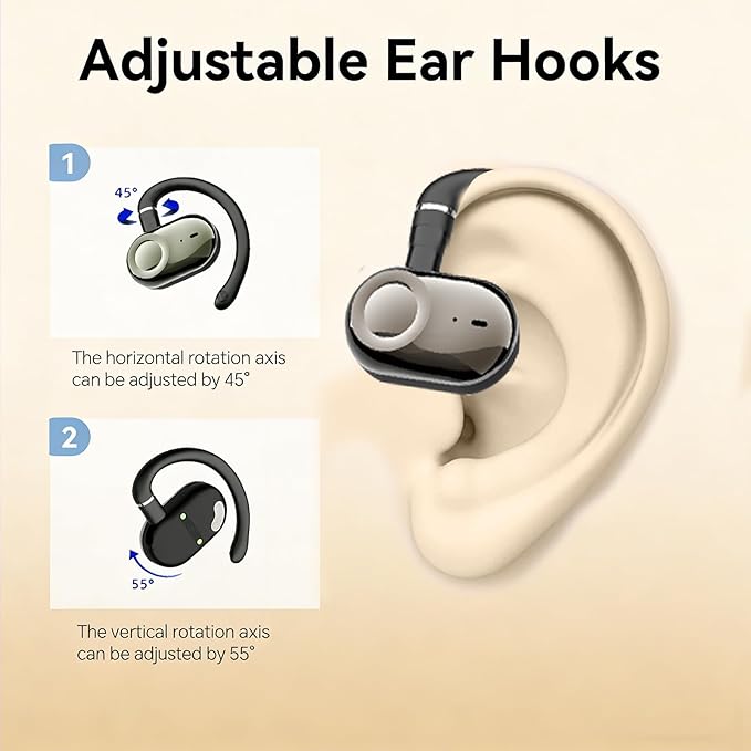 Skin Tone Over Open Ear Earbuds Headphones Bluetooth Wireless Outside Out of Ear Buds Hook for Runners Wrap Around Ears Air Bone Conduction Headsets Workout Sports Eabuds Earphones with Earhooks