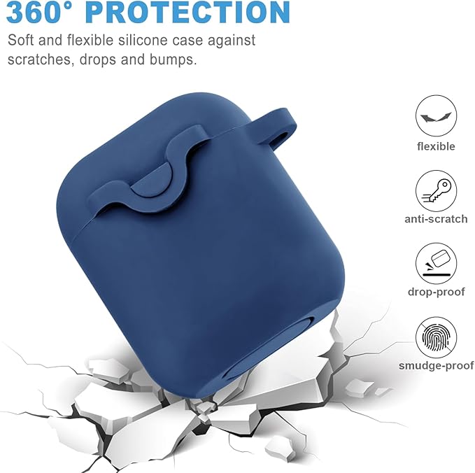 Secure Lock Silicone Case Compatible with AirPods Case 1 & 2 with Bling Keychain, Soft Protective Earpod Case Cover Earbuds Cases Women Girls for Apple Air Pod 2 Case - Midnight Blue