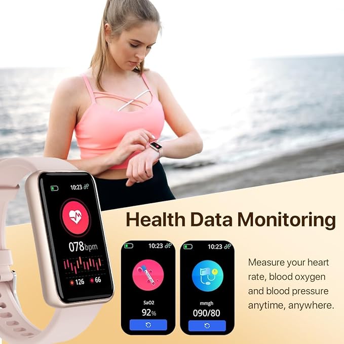 Smart Watch for Women, Slim Fitness Tracker with Heart Rate, Blood Oxygen, Sleep & Step Monitor, IP68 Waterproof Smartwatch, Lightweight Pink/Gold Bracelet Watch Compatible with Android & iPhone