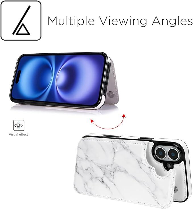 uCOLOR for iPhone 17 Wallet Case with Card Holder PU Leather RFID Blocking Design iPhone 17 flip case for Women Men Magnetic Clasp Kickstand Design 6.3 inch (White Marble)