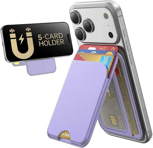 for MagSafe Wallet, 5 Cards Holder with Stand, Magnetic Phone Wallet Stand for iPhone 17/16/15/14/13/12 Pro Max Air Plus Series, RFID Blocking Vegan Leather,Purple