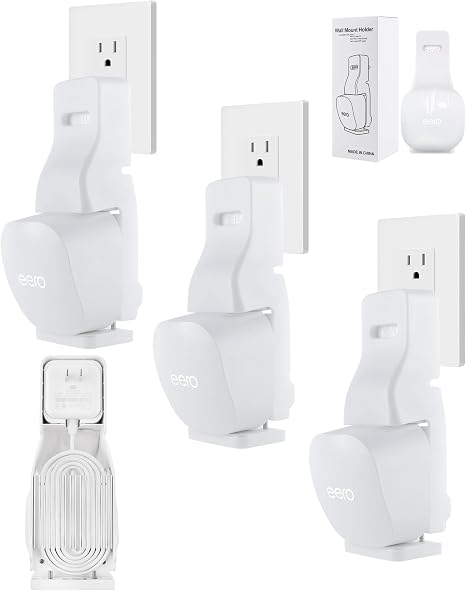 LIGHTMEUP Outlet Wall Mount Holder - Plug-to-Adapter First, Only for eero 7/ eero 6 & 6+/ eero Pro 6e & Pro 6/ eero Mesh Wi-Fi System, No Messy Wires & Space Saving (3 Pack)