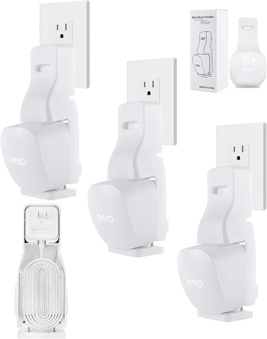 LIGHTMEUP Outlet Wall Mount Holder - Plug-to-Adapter First, Only for eero 7/ eero 6 & 6+/ eero Pro 6e & Pro 6/ eero Mesh Wi-Fi System, No Messy Wires & Space Saving (3 Pack)