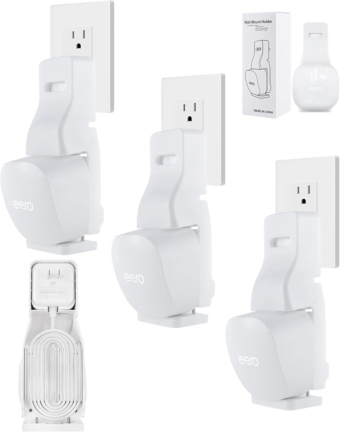 LIGHTMEUP Outlet Wall Mount Holder - Plug-to-Adapter First, Only for eero 7/ eero 6 & 6+/ eero Pro 6e & Pro 6/ eero Mesh Wi-Fi System, No Messy Wires & Space Saving (3 Pack)