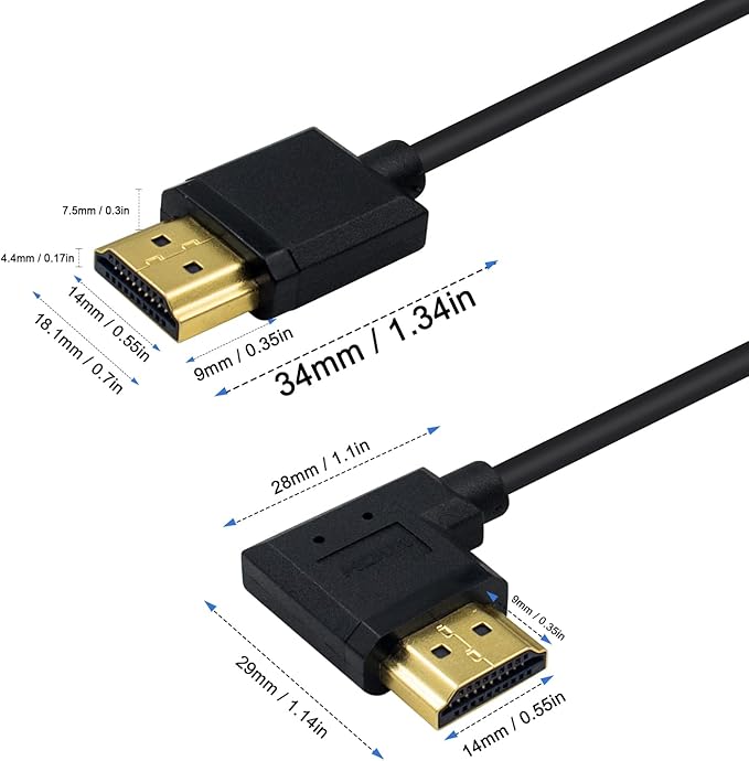 Duttek 4K Short HDMI Cable, Left Angle HDMI to HDMI Male to Male Cable 0.15M/6 Inch, Supports 1080P, Compatible with TV, Laptop, Gaming Console, PC Black and Gold Tone