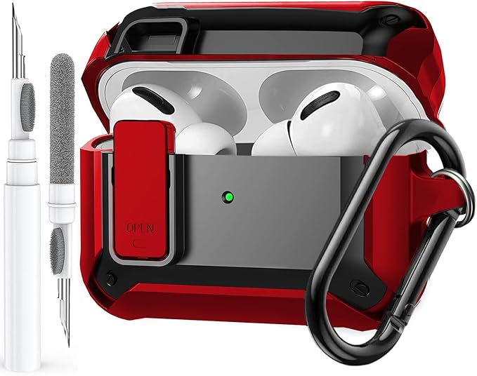 for Airpods Pro 2/1 Gen Case Cover with Lock (2019/2022/2023), Rugged Locking Case for Airpod Pro 2nd/1st Generation Shockproof Armor Protective Skin for Apple iPod Pro - Red/Black