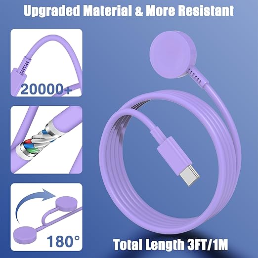 2Pack for Apple Watch Charger USB C Magnetic iWatch Charger Cable Fast Charging Cord Compatible with Watch Ultra2 Ultra Series 9 8 7 6 SE SE2 5 4 3 2 1-3FT(1M) Purple