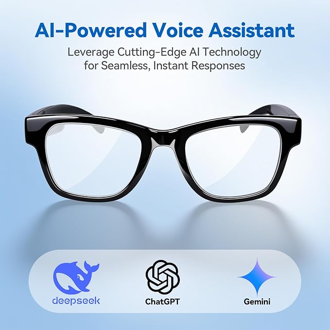 AI Smart Glasses with ChatGPT – Bluetooth, Real-Time Translation, Music & Hands-Free Calls, Photochromic Lenses, UV & Blue Light Protection for Men & Women