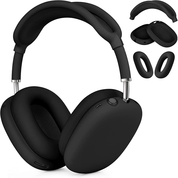 Filoto Case for Airpods Max Headphones, Ear Pad Case Cover/Ear Cups Co ver/Headband for AirPods Max (USB-C/Lightning)(2024/2020), Silicone for Apple Airpod Max, Accessories Cases (Black)
