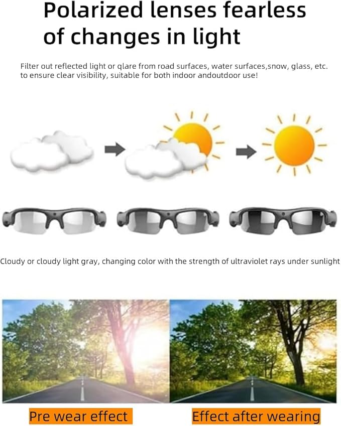 Smart Bike Glasses Camera HD 1080P WiFi Sports Glasses with Camera Video Glasses Video for Men/Woman with 32G TF Card