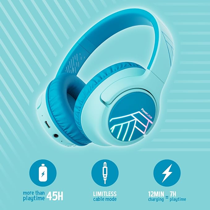 PowerLocus Kids Wireless Headphones, Bluetooth Kids Headphones LED Lights Over Ear with 74/85/94dB Volume Limited, 45H Playtime,Built-in Mic, Two Device Share Mode, HD Stereo for Travel/PC/Tablet