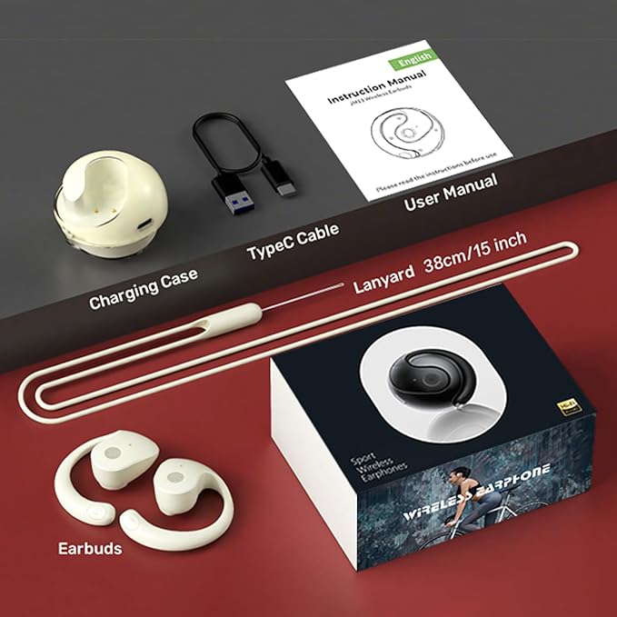 NEW Ultra Bone Conduction Earphones Open Earbuds with Immersive Audio Clear Call, Wireless Bluetooth Ear buds Stable Fit, Robust Bass, Sweat-Proof Sport Open-Ear Headphones with Mic, 48H Playtime