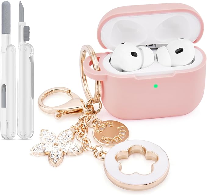 VISOOM for AirPods Pro 3 Case 2025, Silicone Case for Apple Air Pods Pro 3rd Generation Cover Women, Cute iPods 3 Protective Cover with Bling Keychain & Cleaning Kit,Pink