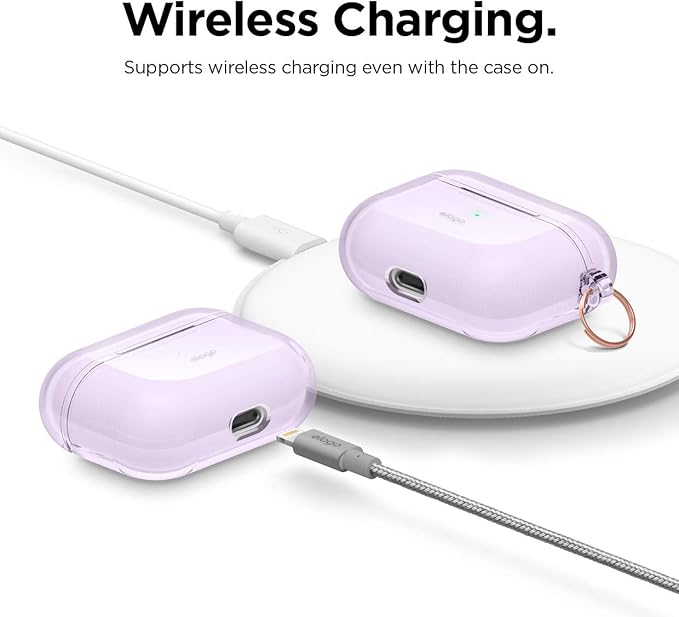 elago Compatible with AirPods Pro Case Clear - High Rating, TPU Transparent Shockproof, Protective Case Cover with Keychain, Gel Tape Included, Wireless Charging [Lavender]