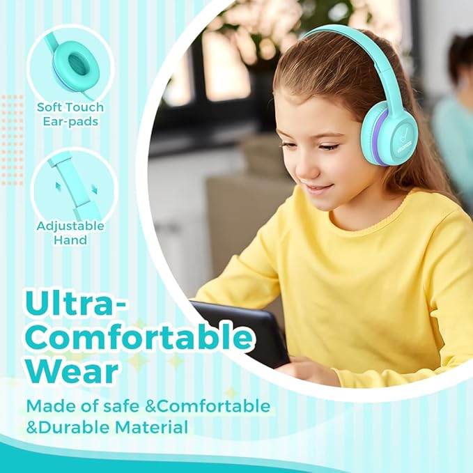 Kids Headphones, Wired Headphones for Kid with Safe Volume Limiter, Kid Headphone with Cord 3.5mm Jack, On-Ear Girls Boys Toddler Headphone for School ﻿