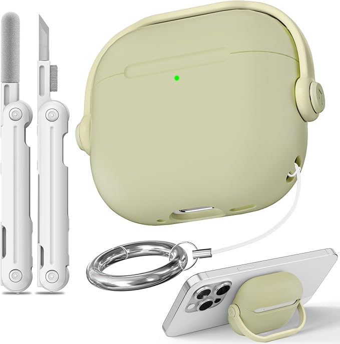 with Safety Lock for Airpods 4 Case, TPU Case for Apple Airpods 4 Case 2024 USB-C with Cleaner Kit, Drop Protection Airpods 4 Case Cover with Lock and Keychain, Straw Yellow