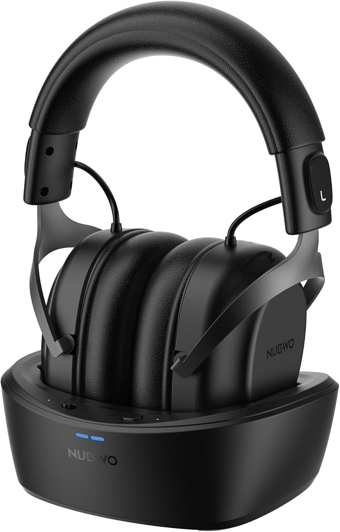 NUBWO Wireless Over-Ear Headphones with Charging Base, 2.4GHz Bluetooth Headphones, 20ms Ultra Low Latency, 65H Playtime, Bluetooth 5.3, 3.5mm AUX