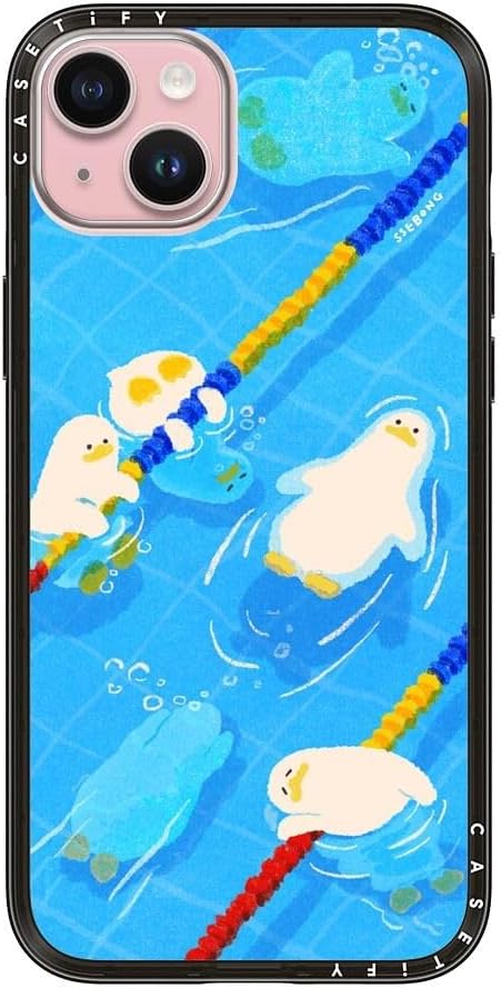 CASETiFY Compact iPhone 15 Plus Case [Slim and Sleek/Compatible with Magsafe / 4 ft. 2X Military Grade Drop Protection] - Pool time - Clear Black
