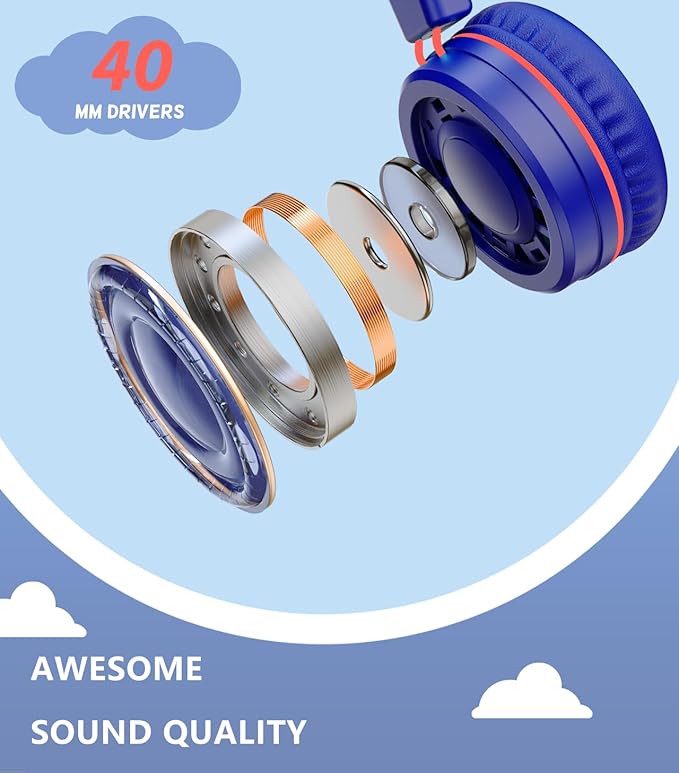 Upgrade USB Type C Kids Headphone for School, 94dB Safe Volume Limited, HD Stereo Sound, Foldable Lightweight On-Ear Headphones for Boys/Girls/Students/Tablet/Travel(Navy Blue)